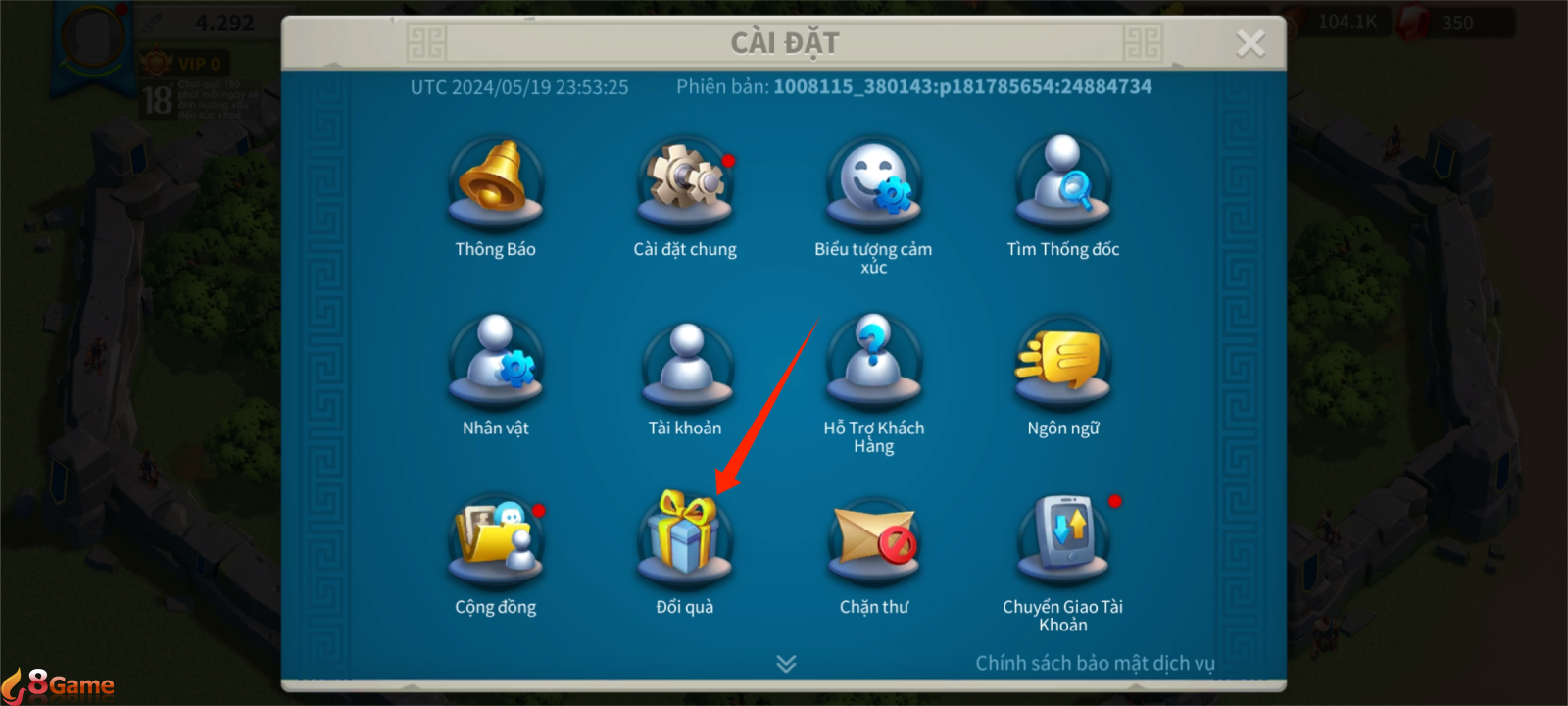 Nhấn vào Đổi quà.