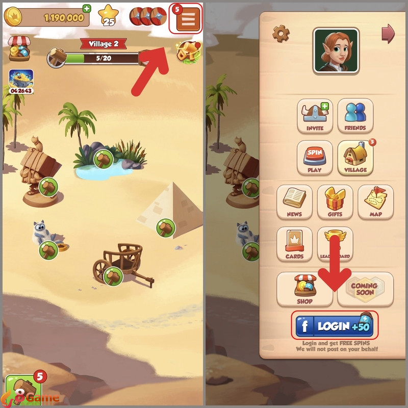 Liên kết tài khoản Facebook để nhận Spin